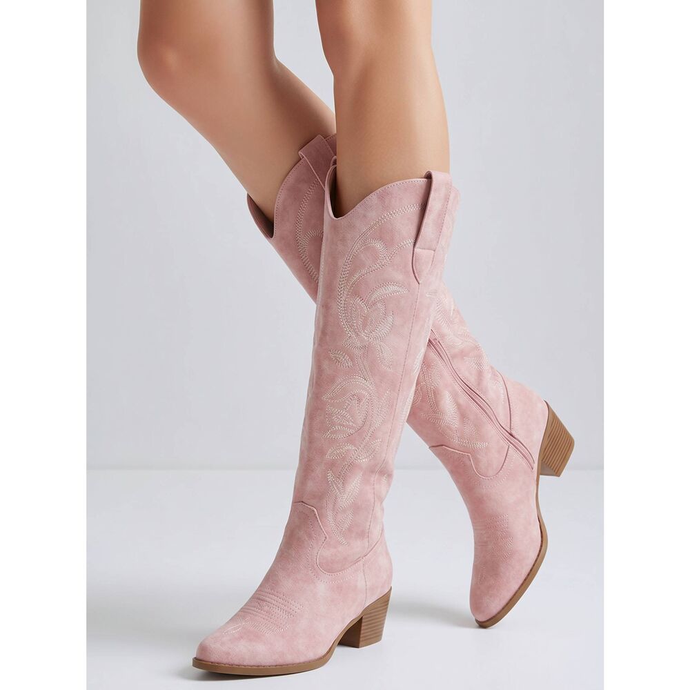 🩵NIB Pink Knee High Embroidered Cowgirl Boots Size 8